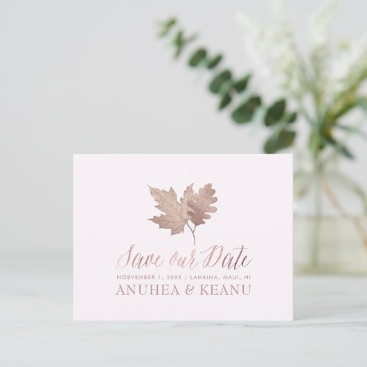 Carte Postale Faire-part PixDezines Rose Gold Fall Foliage/Save our Date (Debout devant)