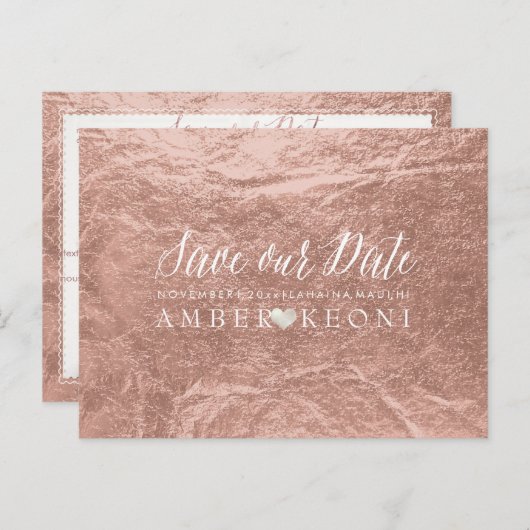Carte Postale Faire-part PixDezines Rose Gold/Faux Feuille/Save Date (Devant / Derrière)