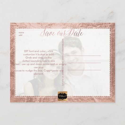 Carte Postale Faire-part PixDezines Rose Gold/Faux Feuille/Save Date (Dos)