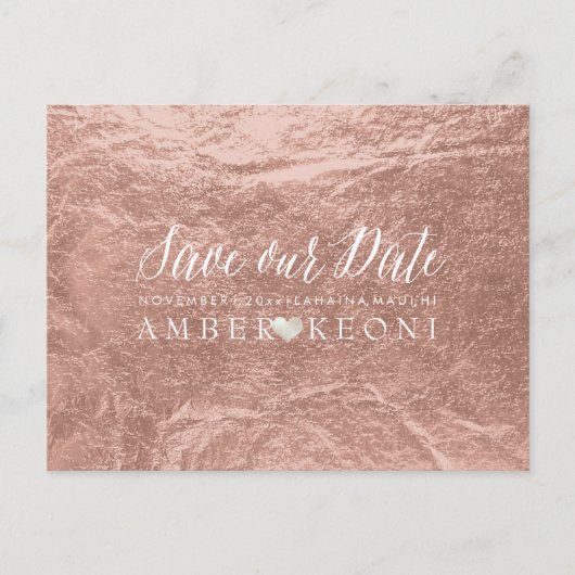 Carte Postale Faire-part PixDezines Rose Gold/Faux Feuille/Save Date (Devant)