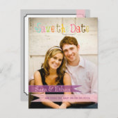 Carte Postale Faire-part PixDezines rose+violet enregistrer la date (Devant / Derrière)