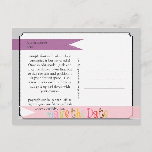 Carte Postale Faire-part PixDezines rose+violet enregistrer la date (Dos)