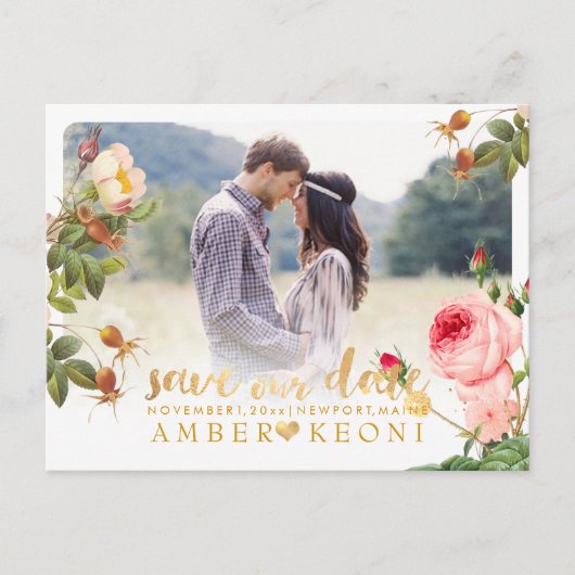 Carte Postale Faire-part PixDezines Roses Anciennes Enregistrez la Date (Devant)