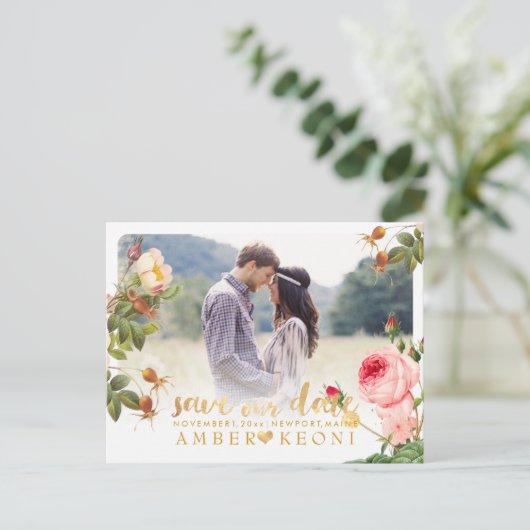 Carte Postale Faire-part PixDezines Roses Anciennes Enregistrez la Date (Debout devant)