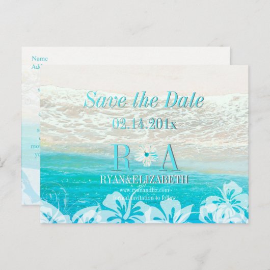 Carte Postale Faire-part PixDezines sauve date plage+vagues (Devant / Derrière)