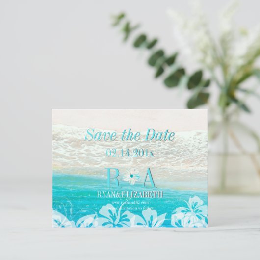 Carte Postale Faire-part PixDezines sauve date plage+vagues (Debout devant)