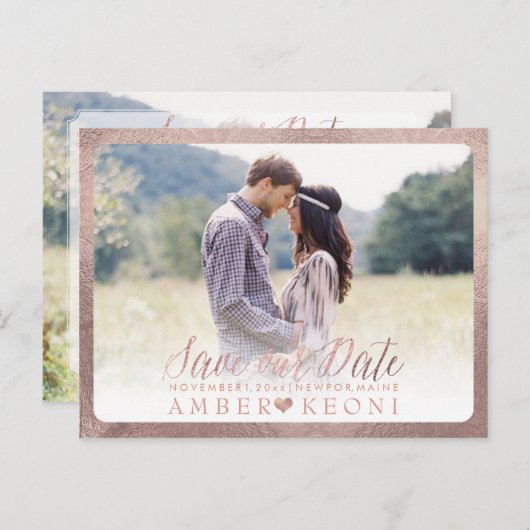 Carte Postale Faire-part PixDezines Sauvegarder la date/Écriture élégante (Devant / Derrière)