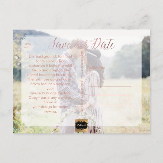 Carte Postale Faire-part PixDezines Sauvegarder la date/Écriture élégante (Dos)