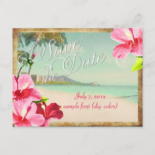 Carte Postale Faire-part PixDezines/sauver la date/plage tropicale vintage
