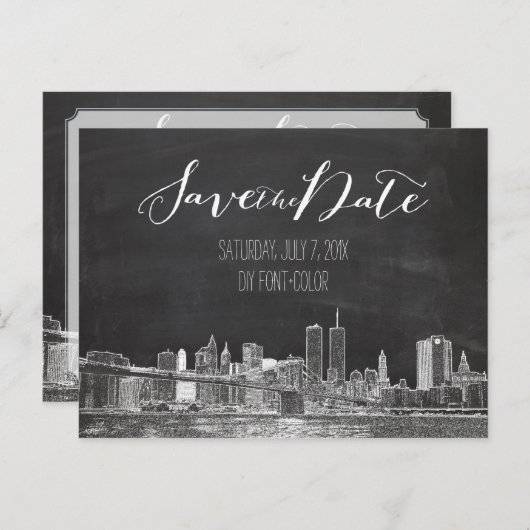 Carte Postale Faire-part PixDezines/Save Date/Chalkboard/NYC Twin Tower (Devant / Derrière)