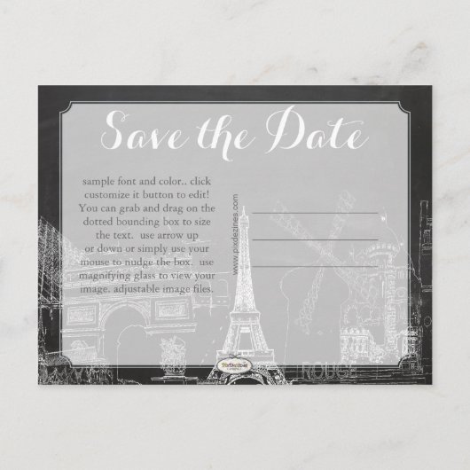 Carte Postale Faire-part PixDezines/Save Date/Chalkboard/Paris Sketched (Dos)