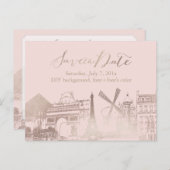 Carte Postale Faire-part PixDezines/Save Date/Faux Pink Gold/Paris Sketched (Devant / Derrière)