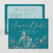 Carte Postale Faire-part PixDezines/Save Date/Faux Silver/Dallas Skyline (Devant / Derrière)