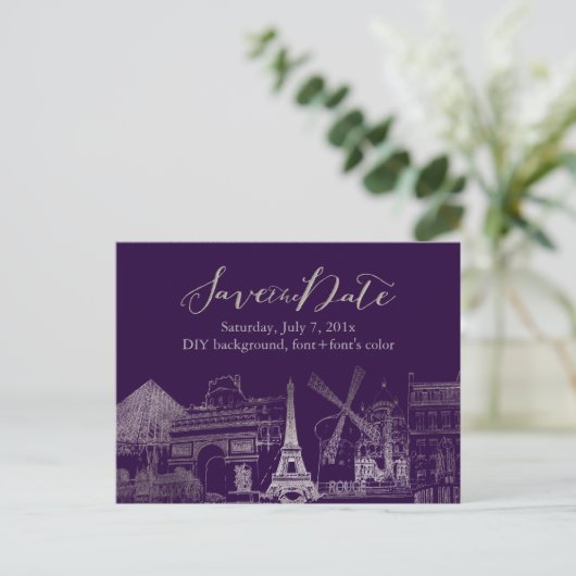 Carte Postale Faire-part PixDezines/Save Date/Faux Silver/Paris Sketched (Debout devant)