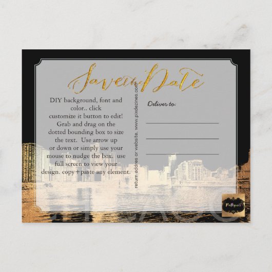 Carte Postale Faire-part PixDezines/Save Date/Gold/Chicago Lakeshore (Dos)