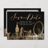 Carte Postale Faire-part PixDezines/Save Date/Gold/London Skyline (Devant / Derrière)