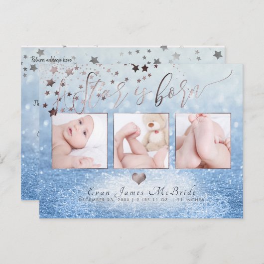 Carte Postale Faire-part PixDezines Star est né, Snow Bokeh (Devant / Derrière)