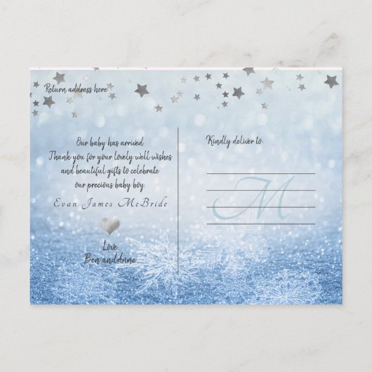 Carte Postale Faire-part PixDezines Star est né, Snow Bokeh (Dos)