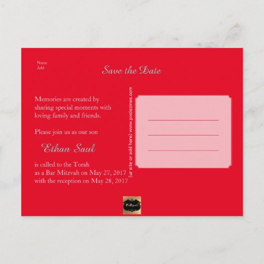 Carte Postale Faire-part PixDezines TALLIT/RED/MITZVAH ENREGISTRER LA DATE (Dos)