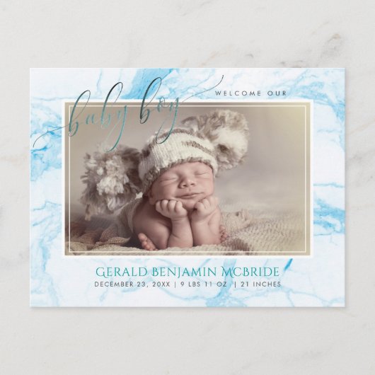 Carte Postale Faire-part PixDezines Welcome Baby Boy, Faux Foil+Marble (Devant)