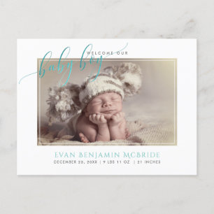 Carte Postale Faire-part PixDezines Welcome Baby Boy, Faux Foil Script