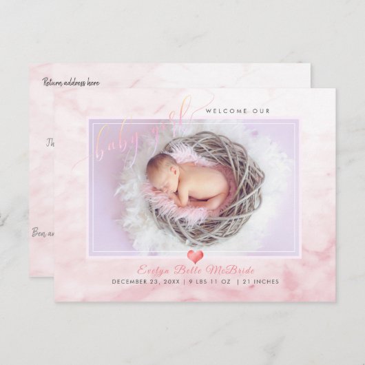 Carte Postale Faire-part PixDezines Welcome Baby Girl, Faux Foil Script (Devant / Derrière)