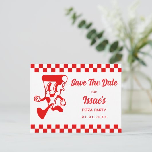 Carte Postale Faire-part Pizza Party Save The Date (Debout devant)