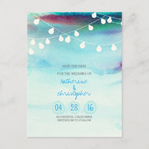 Carte Postale Faire-part plage bleu ombre couleur sauvez la date
