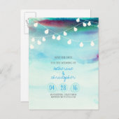 Carte Postale Faire-part plage bleu ombre couleur sauvez la date (Devant / Derrière)