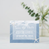 Carte Postale Faire-part Plage Bleue & Étoile de Mer Enregistrez la Date (Debout devant)