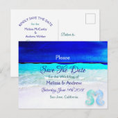 Carte Postale Faire-part Plage Bleue Thème Océan Mariage Enregistrer la Dat (Devant / Derrière)