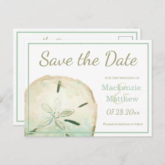 Carte Postale Faire-part Plage de Sand Dollar Enregistrez la Date (Devant / Derrière)