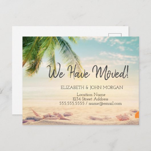 Carte Postale Faire-part Plage des coquillages de palme en mouvement (Devant / Derrière)