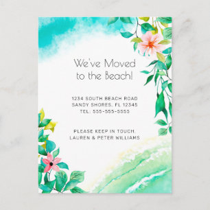 Carte Postale Faire-part Plage florale rose tropicale en mouvement