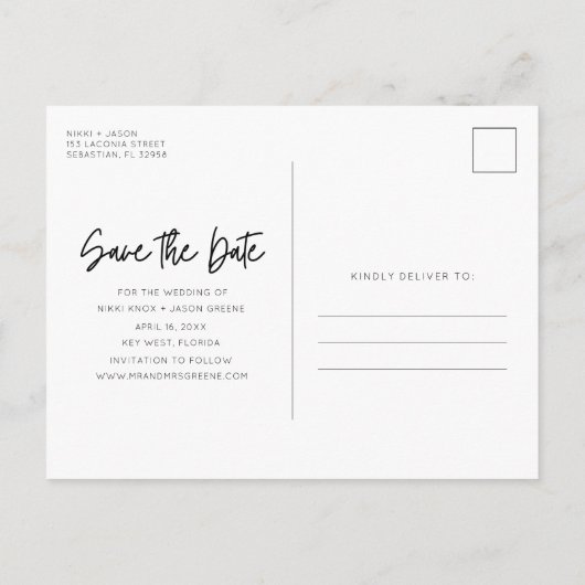 Carte Postale Faire-part Plage Mariage Palm Tree Budget Enregistrer la date (Dos)