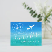 Carte Postale Faire-part Plage Mariage Turquoise Blue Ombre Enregistrer la  (Debout devant)