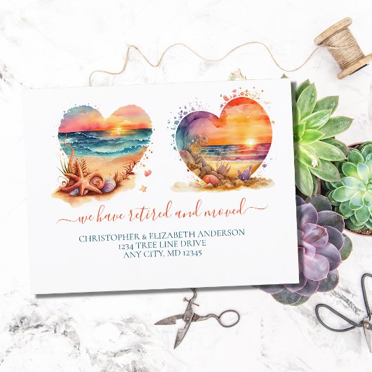 Carte Postale Faire-part Plage Océan Sunset Retraite Déménagement