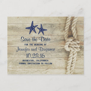 Carte Postale Faire-part plage rustique driftwood nautique enregistrer la d