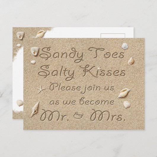 Carte Postale Faire-part Plage Sandy Toes Salty Kisses Sauvez la date (Devant / Derrière)