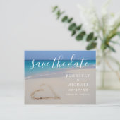 Carte Postale Faire-part Plage Tropicale avec Cœur de Sable Enregistrez la  (Debout devant)