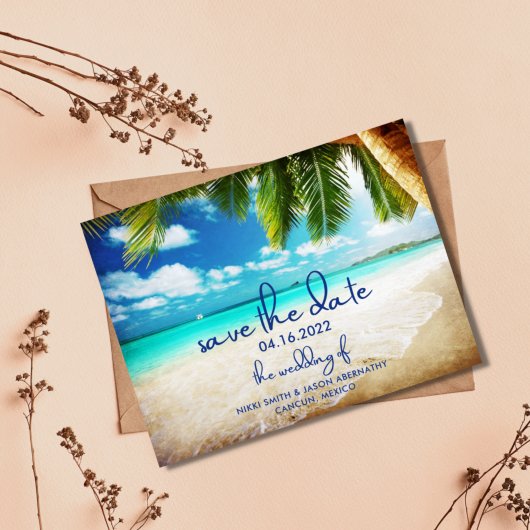 Carte Postale Faire-part Plage tropicale Destination Mariage Sauvez les dat