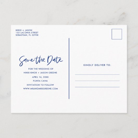 Carte Postale Faire-part Plage tropicale Destination Mariage Sauvez les dat (Dos)