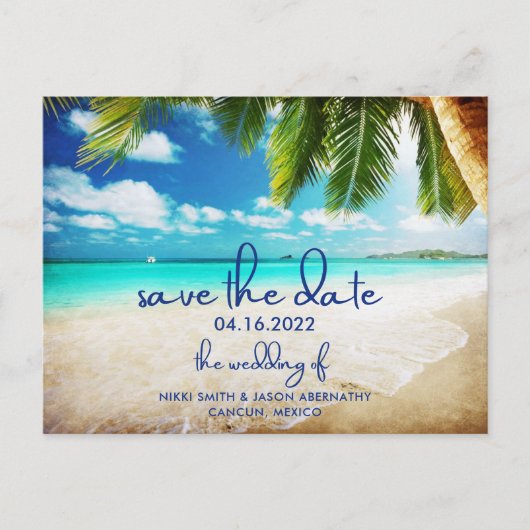 Carte Postale Faire-part Plage tropicale Destination Mariage Sauvez les dat (Devant)