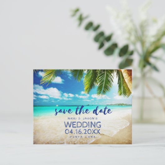 Carte Postale Faire-part Plage tropicale Destination Mariage Sauvez les dat (Debout devant)