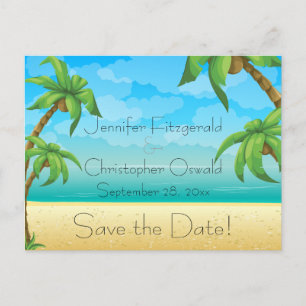 Carte Postale Faire-part Plage Tropicale et Palmiers Enregistrez la Date