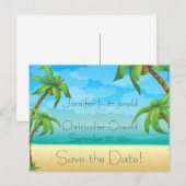 Carte Postale Faire-part Plage Tropicale et Palmiers Enregistrez la Date (Devant / Derrière)