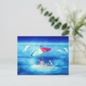 Carte Postale Faire-part Plage tropicale fille d'été vacances aquarelle (Debout devant)