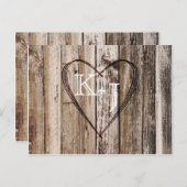 Carte Postale Faire-part Planches de bois rustiques avec coeur gravé Enregi (Devant / Derrière)