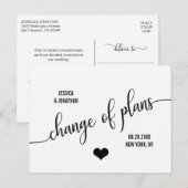 Carte Postale Faire-part Plans de mariage moderne CHANGER LA DATE REPORTÉE (Devant / Derrière)