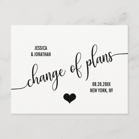 Carte Postale Faire-part Plans de mariage moderne CHANGER LA DATE REPORTÉE (Devant)